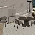 Modern Round Dining Table With Gray Chairs And Geometric Wall Pendant Lights 3d model