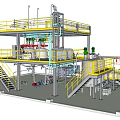 Industrial Equipment Structure With Tanks Platforms Railings Stairs And Piping Systems
