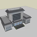 Chinese Style Multi Story Building Exterior With Traditional Roof Front Entrance And Stone Steps