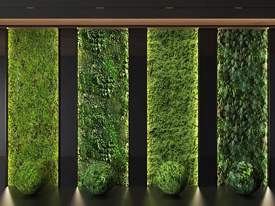 Indoor Vertical Living Plant Wall Design With Different Greenery And Decorative Spherical Plants 3d model