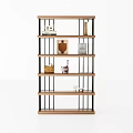 Modern Open Bookcase With Wooden Shelves And Metal Frame Decorated With Books And Decorative Items