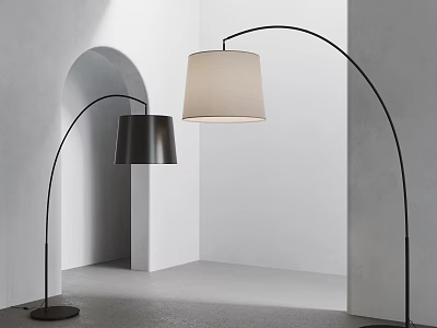 Modern Floor Lamp Design With Arched Arm Beige And Black Shades In Minimalist Interior 3d model