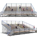 Public Facility Metal Bleachers With Blue Railings Steps And People In Use