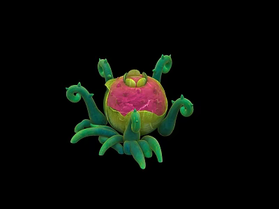 Unique Plant With Green Curly Tentacles And Vibrant Pink Central Body Design 3d model