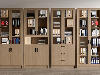 Wooden Bookcases With Folders Books And Storage Shelves For Office Organization 3d model