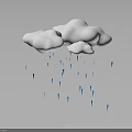 White Clouds With Falling Blue Raindrops And Reflection On Gray Background