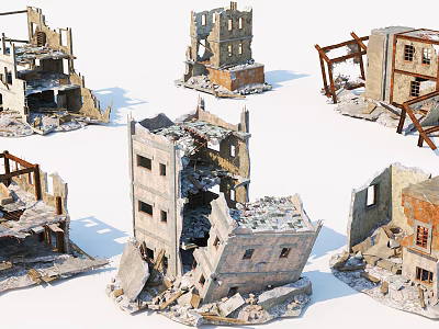 Damaged Building Components with Collapsed Walls Rubble and Debris 3d model