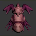 Pink Fantasy Creature With Long Neck Lumpy Head Open Mouth Sharp Teeth And Slender Limbs 3d model