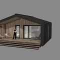 Modern Detached Villa With Wooden Exterior Black Roof Large Glass Doors And Terrace Steps