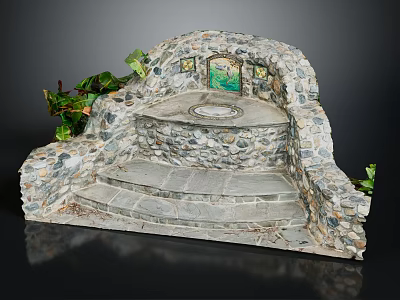 Decorative Stone Garden Structure With Steps Circular Platform Small Panel And Green Vines 3d model