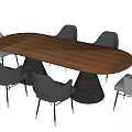 Modern Dining Table Set With Oval Wooden Top Gray Chairs And Black Tapered Base