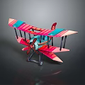 Vintage Biplane Model Airplane With Colorful Red Pink Blue Stripes And Propeller