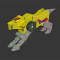 Design of Yellow Mechanical Leopard Creature with Gray Legs Black Wheel and Red Blue Accents