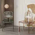 Modern Transparent And Green Dining Chairs in Living Room With Abstract Painting And Curtain