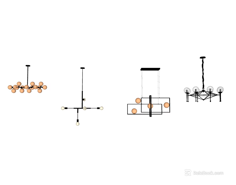 Modern Chandeliers Featuring Different Unique Designs with Multiple Bulbs Geometric Frames and Minimalist Structures 3d model