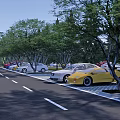 Eco Friendly Parking Lot With Lush Trees Colored Cars And Green Parking Spaces