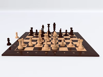 Strategy Chess Board Game Entertainment With Wooden Pieces On Classic Chessboard 3d model
