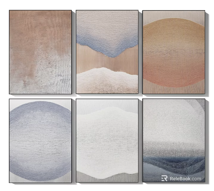 Modern Abstract Textured Wall Art Six Panel Set For Home Decor 3d model