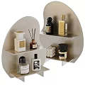 Ornamental Decor Set with Curved Shelves Perfume Bottles Scented Sticks and White Spherical Decor