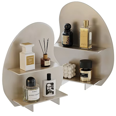 Ornamental Decor Set with Curved Shelves Perfume Bottles Scented Sticks and White Spherical Decor 3d model