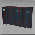 Rustic Vintage Lockers Furniture With Blue And Red Finish Multiple Open Doors And Shelves