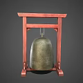 Decorative Ornament Set With Wooden Stand And Bronze Bell Featuring Intricate Carvings