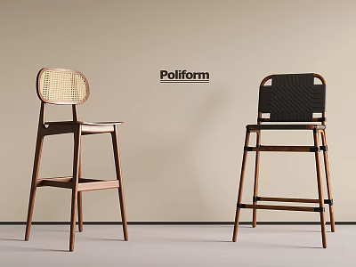 Poliform Modern Bar Stools With Woven And Black Backrests And Wooden Frame 3d model