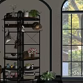 Industrial Style Multi Tiered Shelving Unit With Green Plants Decor Books And Hat In Living Room Interior