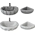 Concrete Washbasins With Scalloped Edges Round And Triangular Shapes With Faucets