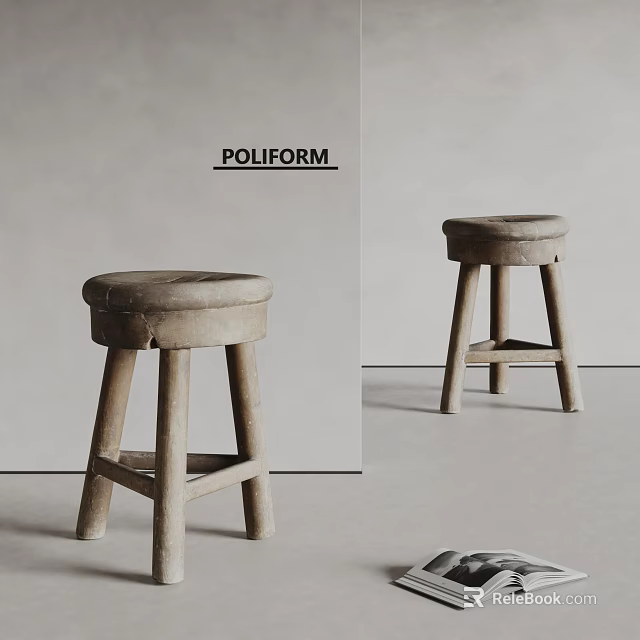 POLIFORM Rustic Wooden Stools In Simple Light Colored Interior Space 3d model 