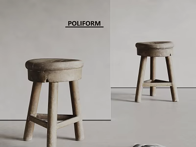 POLIFORM Rustic Wooden Stools In Simple Light Colored Interior Space 3d model