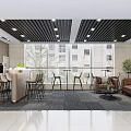 Modern Office Pantry Bar Counter With Comfortable High Stools And Spacious Sunlit Lounge Area