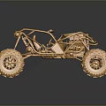 Golden Off Road Car Skeleton With Large Tires Shiny Reflective Surface And Detailed Structure