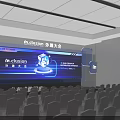 Conference Room With Large Screen Displaying Distributed Database And Tech Theme Setup 3d model