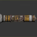 Cylindrical Metallic Weapon With Intricate Decorative Patterns Gold And Red Accents Ancient Style Reflective Surface