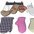 Colorful Kitchen Oven Mitts and Pot Holders with Heart Shaped Love Print and Checkered Patterns