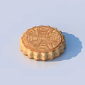 Traditional Chinese Golden Mooncake With Intricate Surface Patterns And Crusty Outer Layer 3d model
