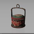 Traditional Woven Handled Storage Box Green Lid Red Body With Floral Patterns