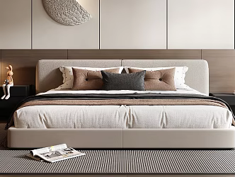 Modern Minimalist Double Bed Minimalist Double Bed Pillow Bedside Cabinet Bedside Background Wall 3d model