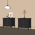 Modern Gray Bedside Tables With Drawers Table Lamp And Decorative Items 3d model