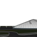 Modern Curved Roof Architecture With Bridge Like Structure And Open Space Design 3d model