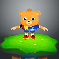 Cartoon Bear Character Wearing Blue Shirt With Number 24 And Colorful Patterns On Green Grass