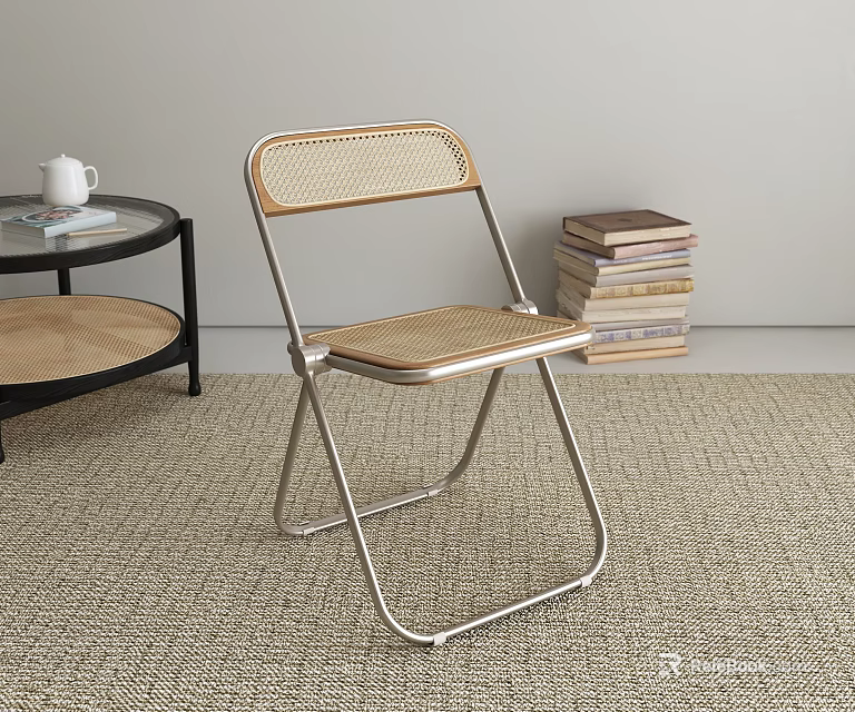 Modern Rattan Dining Chair With Metal Frame For Home Living Space 3d model 
