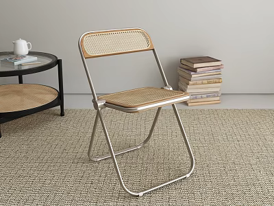 Modern Rattan Dining Chair With Metal Frame For Home Living Space 3d model