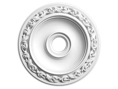 Elegant White Circular Ceiling Rose With Ornate Decorative Carvings And Classic Design 3d model