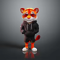 Cartoon Tiger Character In Black Hoodie Pants With Red Sunglasses And Orange Stripes