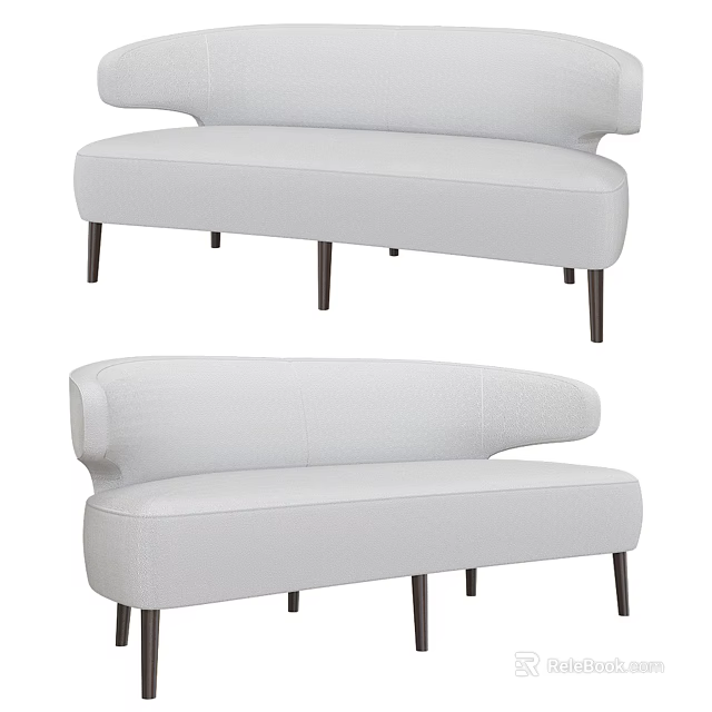 White Upholstered Multi Seater Sofa With Curved Backrest And Black Slim Legs 3d model