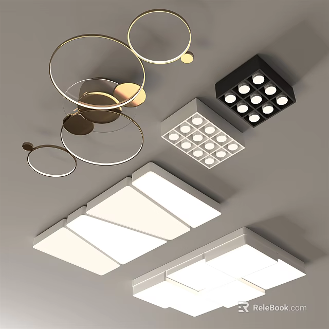 Modern Ceiling Lights With Circular Rings Square Panels And LED Illumination 3d model 