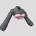 Gray Long Sleeve Coat With Pink Crop Top And Gold Buttons Epaulettes Design