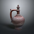 Traditional Handcrafted Reddish Brown Clay Vessel Sculpture Carving With Handle Lid And Texture